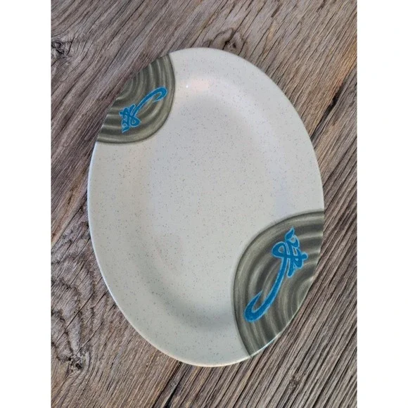 Thunder Group Melamine Oval Platter Asian Design Blue Grey Speckled 9.75 Inch - Picture 4 of 13
